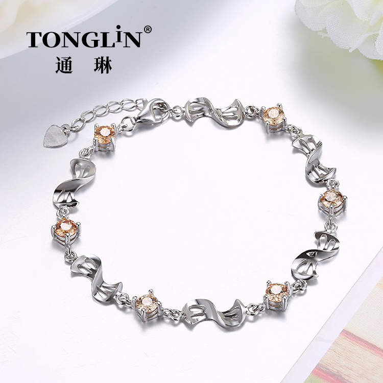 Stylish Musical Symbol Womens Silver Cubic Zirconia Bracelet