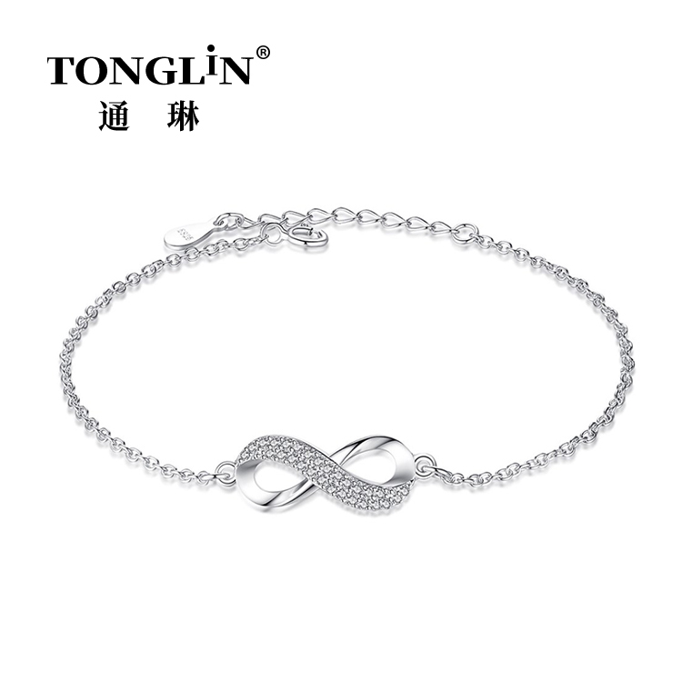 Popular Sterling Silver Infinity Bracelet With Cubic Zirconia