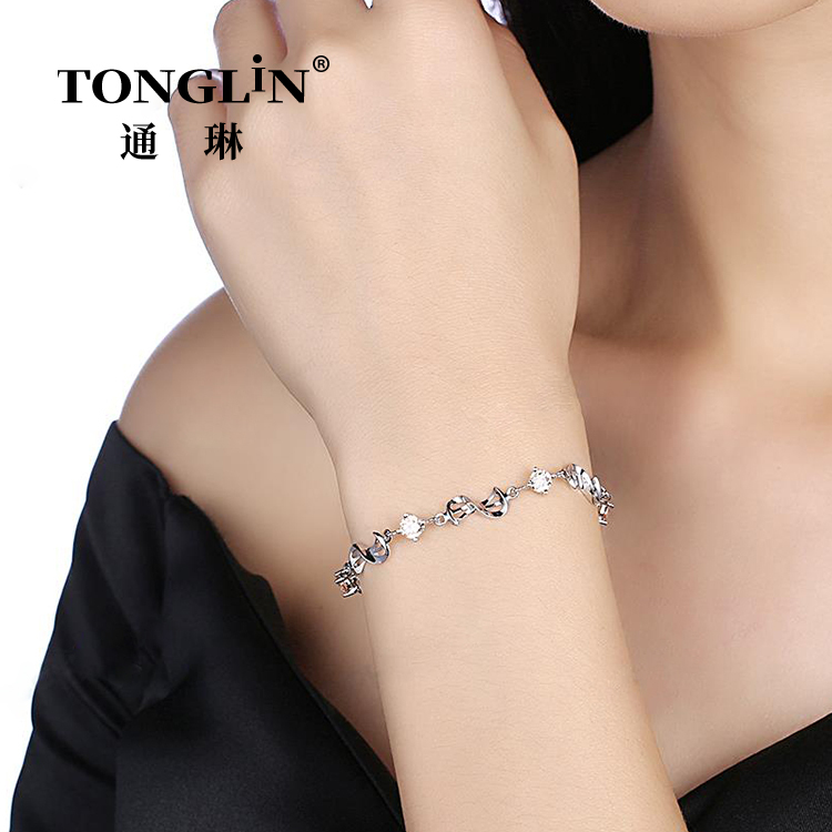 Stylish Musical Symbol Womens Silver Cubic Zirconia Bracelet