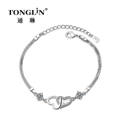 Sterling Silver Double Heart Bracelet With Cubic Zirconia