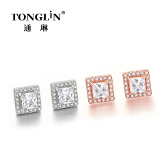 Fashion Sterling Silver Cubic Zirconia Square Stud Earrings