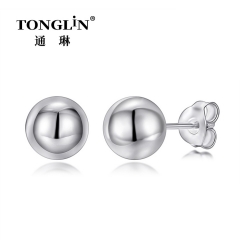 8MM Sterling Silver Simple Ball Stud Earrings For Women