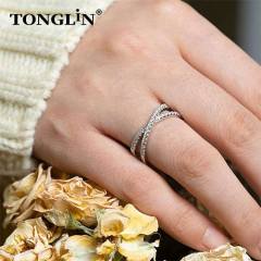 Wholesale Custom Silver Ring Bling Bling 925 CZ Diamond Crystal Rings Women