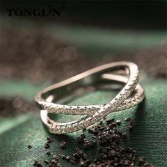 Wholesale Custom Silver Ring Bling Bling 925 CZ Diamond Crystal Rings Women