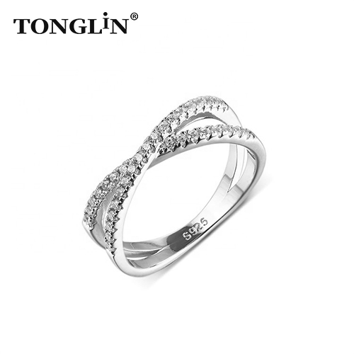 Wholesale Custom Silver Ring Bling Bling 925 CZ Diamond Crystal Rings Women