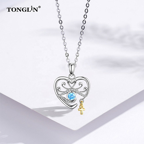 Tonglin Custom Diamond Silver Pendant Necklace Jewelry Heart Pendant Sterling Silver Chain Wholesale For Women