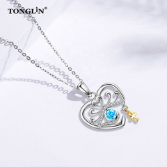 Tonglin Custom Diamond Silver Pendant Necklace Jewelry Heart Pendant Sterling Silver Chain Wholesale For Women