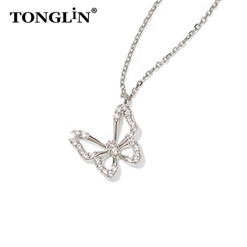 Classic Custom 925 Sterling Silver Pendants Created Moissanite Butterfly Sterling Silver Chain Wholesale