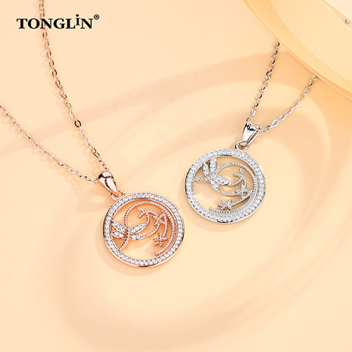 Elegant Diamond customized silver chains custom made silver necklace silver pendant set