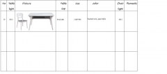 Detailed specification of the tables and chairs (to be continued)
