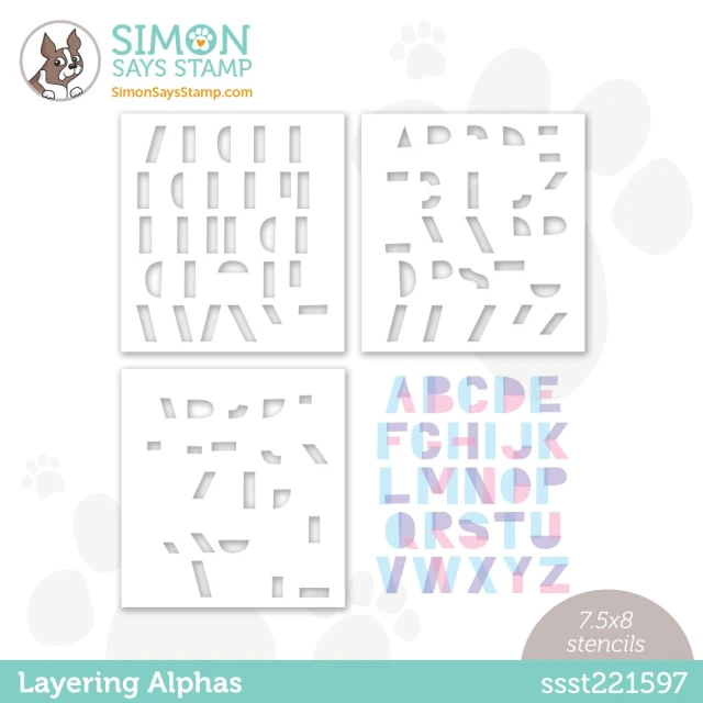 Simon Says Stamps 3pcs Layered English Alphabets Stencil for Card Making, Letters Stencils for DIY Scrapbook Photo Album Embossing Holiday Decoration
