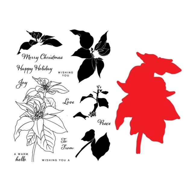Gina K Winter Flowers Clear Stamps and Cutting Dies for Scrapbook Paper Making Merry Christmas Card Craft Set