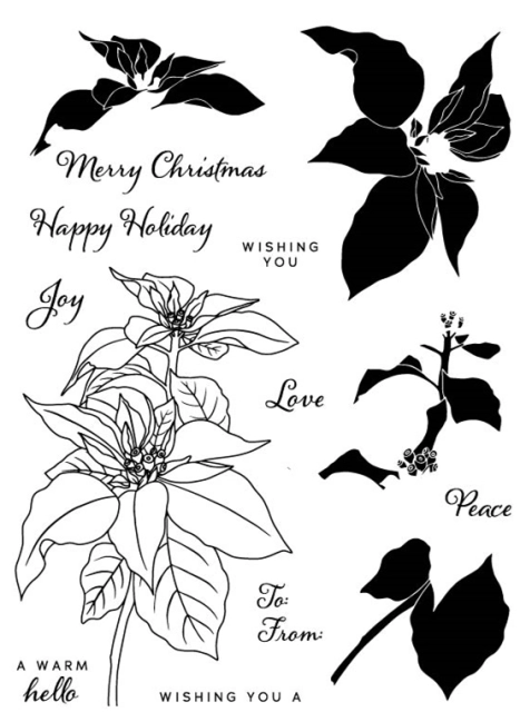 Gina K Winter Flowers Clear Stamps and Cutting Dies for Scrapbook Paper Making Merry Christmas Card Craft Set
