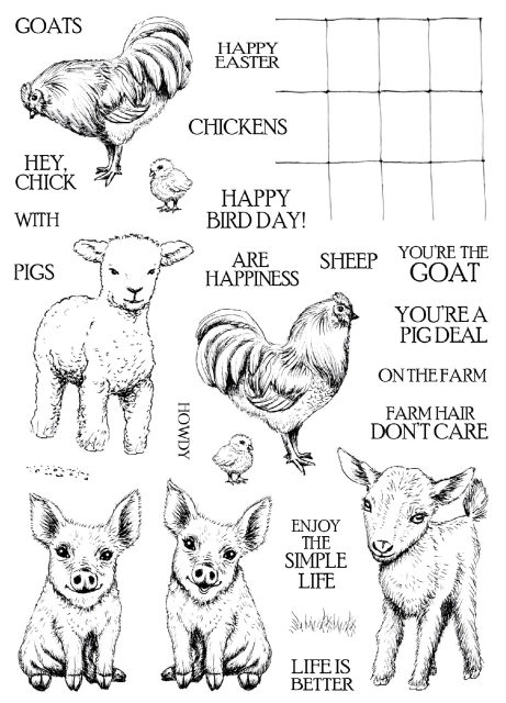 Gina K Farmyard Friends Animals Clear Stamps and Cutting Dies for Scrapbook Paper Making Happy Holiday Card Craft Set