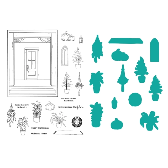 Gina K Front Porch Builder Clear Stamps and Cutting Dies for Scrapbook Paper Making Christmas House Garden Card Craft Set