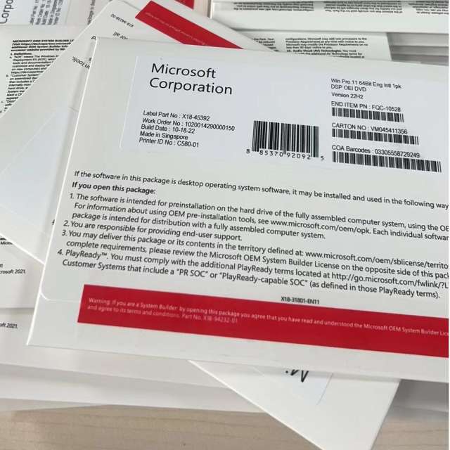 Aprint Wholesale Official Win 11 Professional WIN 11 Pro  WIN 10 OEM USB DVD Activate Key License Full Package English Language