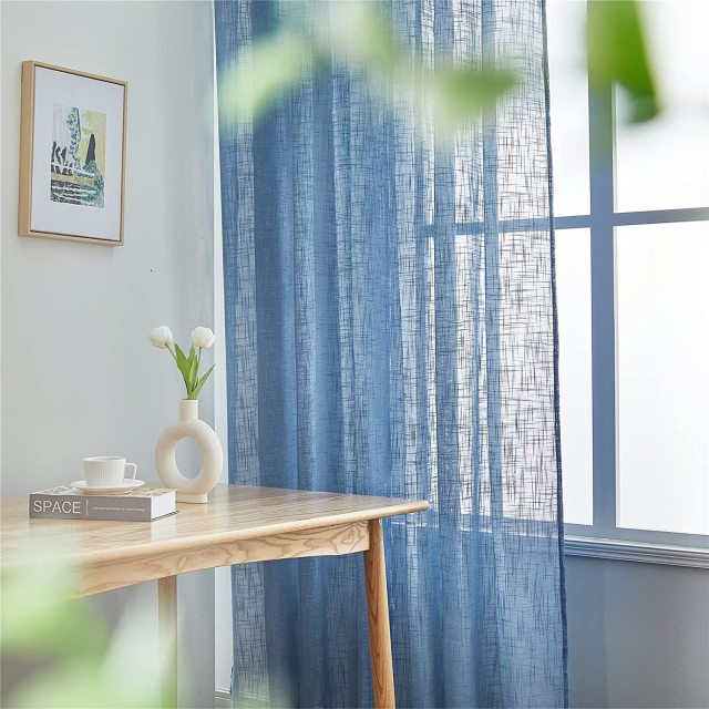 Sheer Curtain Semi Curtain Drapes For Bedroom Grommet Sheer Curtain Privacy Living Room Sheer Curtain Blue Color