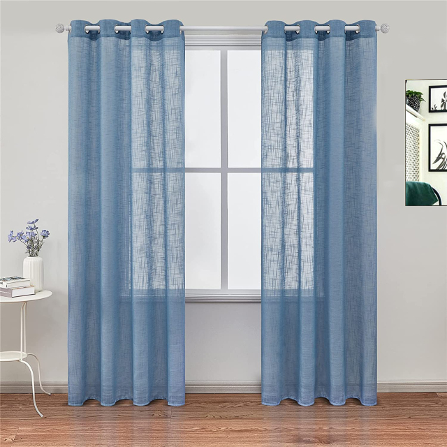 Sheer Curtain Semi Curtain Drapes For Bedroom Grommet Sheer Curtain Privacy Living Room Sheer Curtain Blue Color