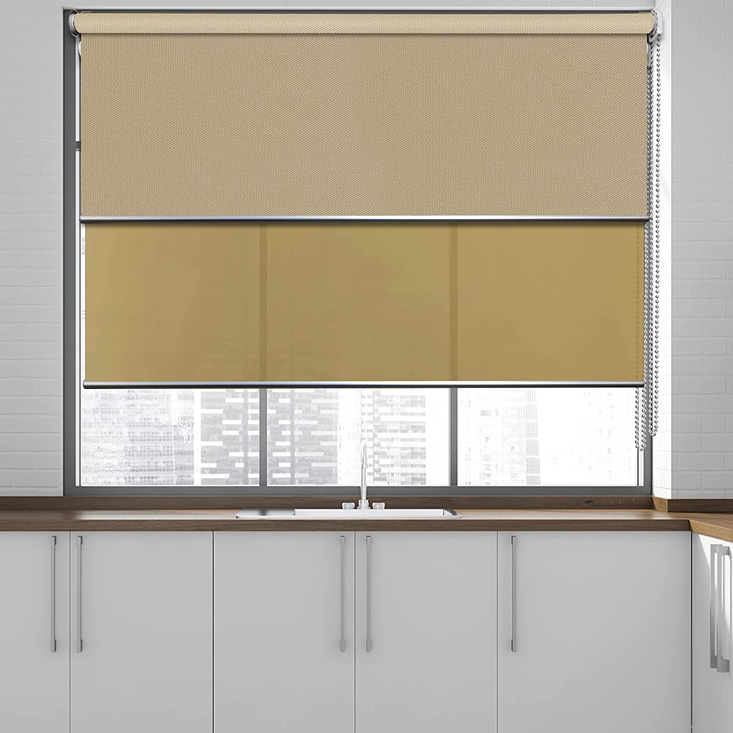 Custom Roller Blinds Dual Fabric Roller Shades Double Layer Window