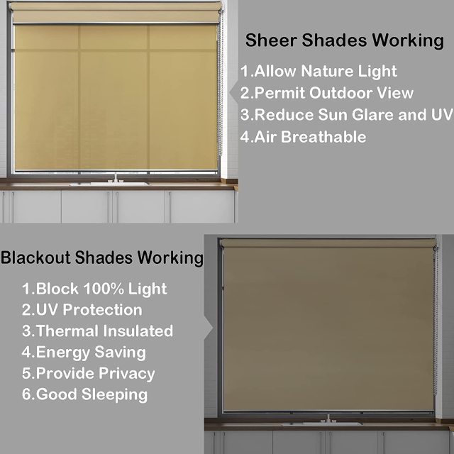 Custom Roller Blinds Dual Fabric Roller Shades  Double Layer Window Blinds Blackout Roller Shades Daylight Roller Shades