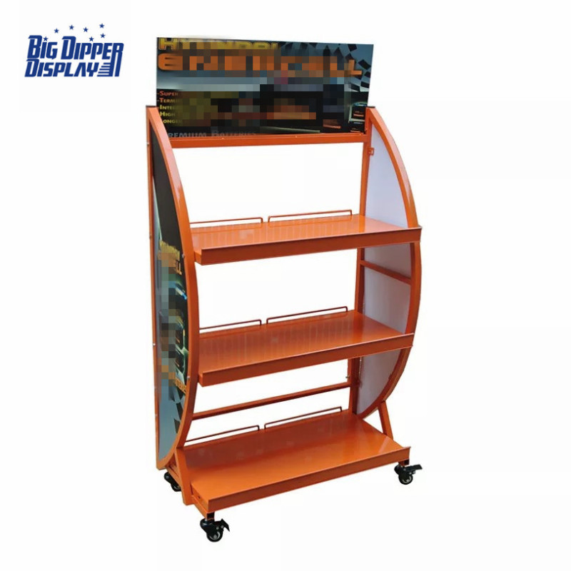 BDD-BA08 Car Battery Auto Display Rack Battery Metal Retail Shop Shelves Stand with Wheels