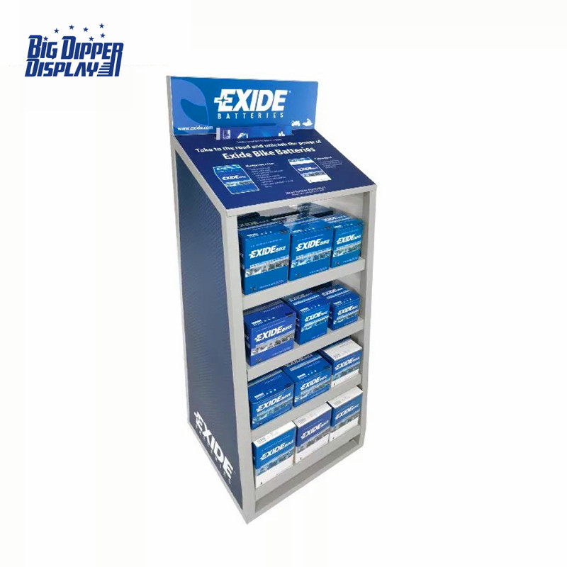 BDD-BA23 high quality car battery metal display shelf stand for shop with wheels