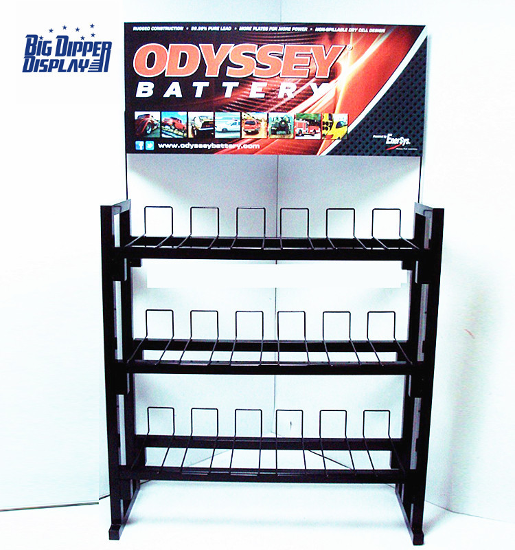 BDD-BA17 Floor Standing Battery Display Metal rack 3 Tier Basket Retail Custom Stand