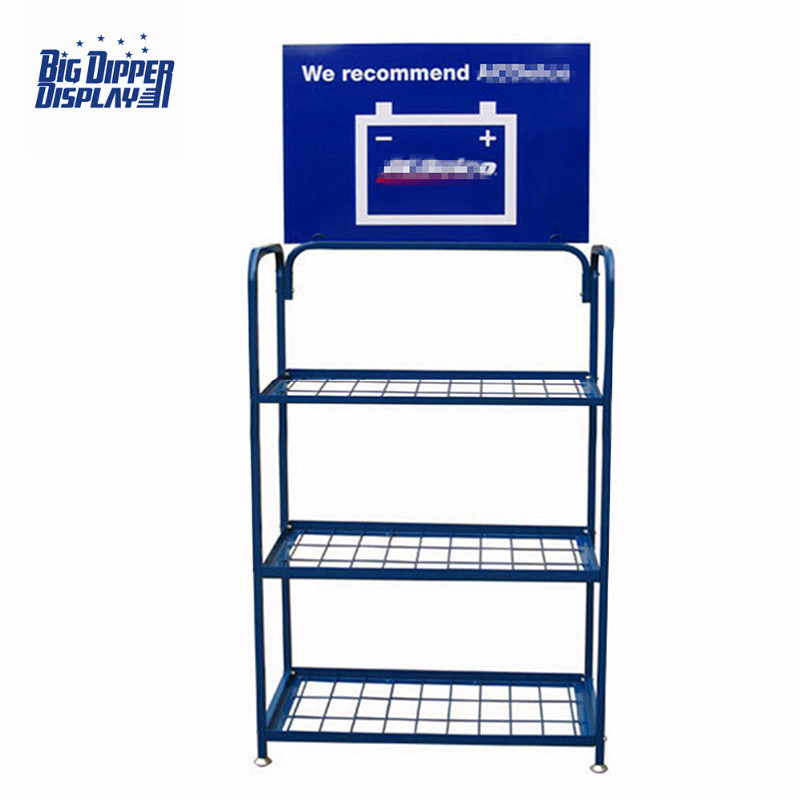 BDD-BA18 3 Tier Wire Basket Stand Auto Car Battery Display Rack Metal Shelf for Store