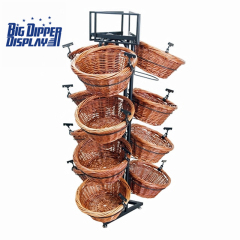 BDD-WB15 3 Tier Floor Display with Triangle Base and 12 Round Wicker Baskets