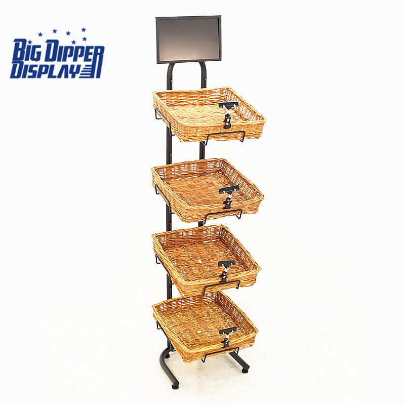 BDD-WB17 4 Tier Floor Display with 4 square Wicker Baskets