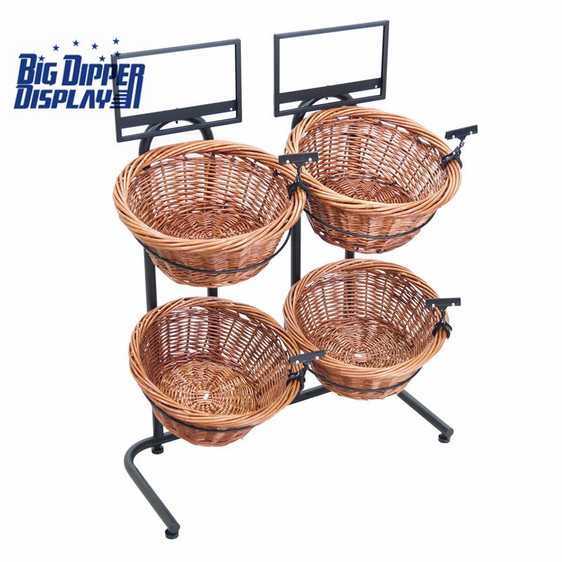 BDD-WB09 2-Tier Floor Display with 4 Round Wicker Baskets