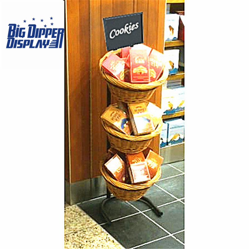 BDD-WB03 3 Tier Floor Display with 4 Round Wicker Baskets