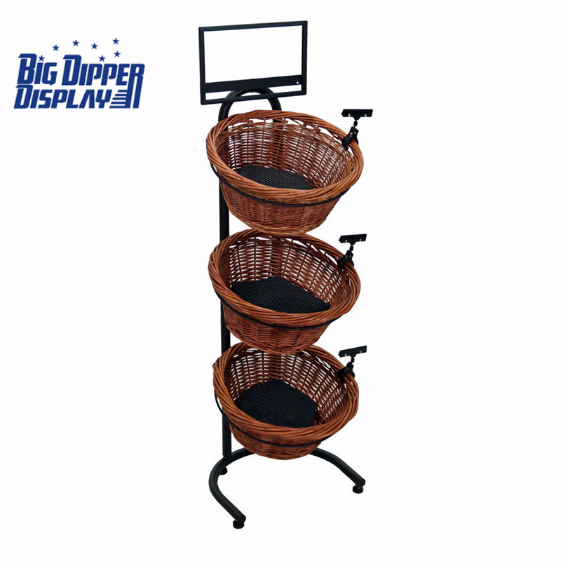 BDD-WB03 3 Tier Floor Display with 4 Round Wicker Baskets