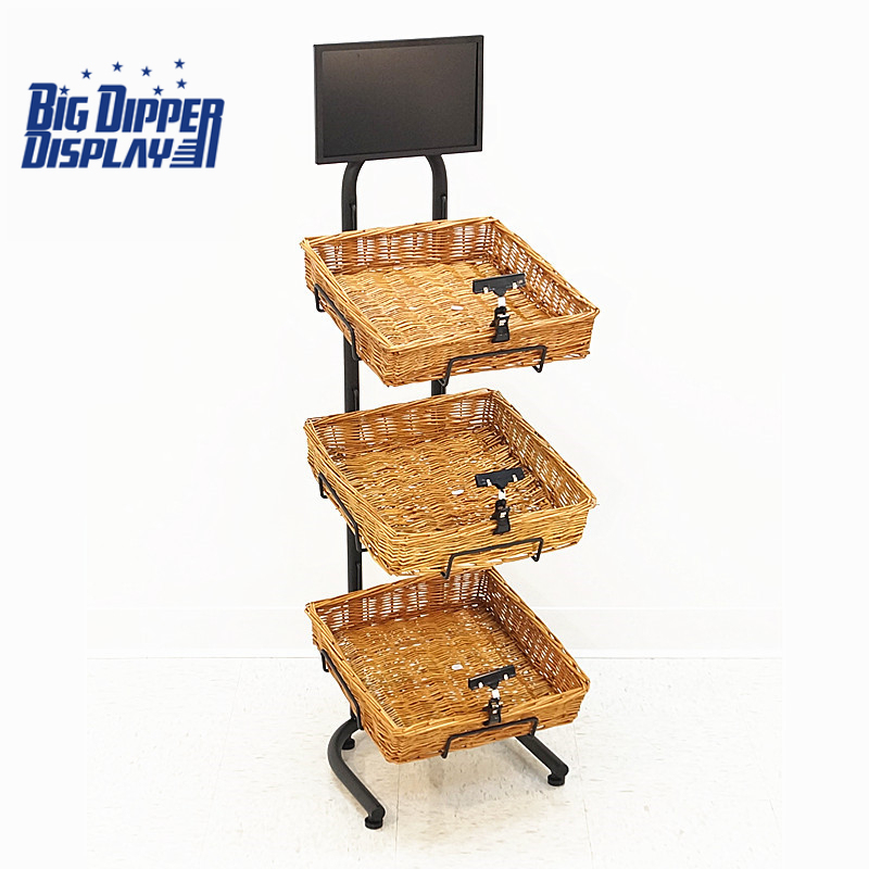 BDD-WB08 3 Tier Floor Display with 3 square Wicker Baskets