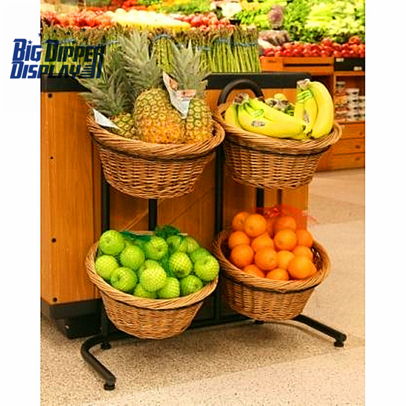 BDD-WB09 2-Tier Floor Display with 4 Round Wicker Baskets