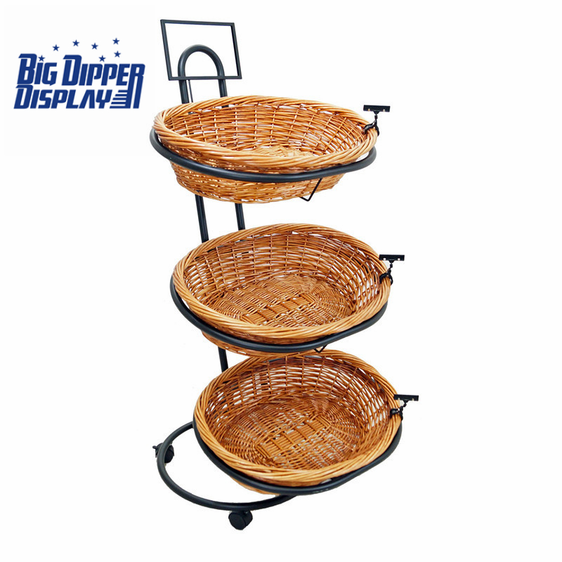 BDDWB06 3 Tier Floor Display with 3 Oval Wicker Baskets