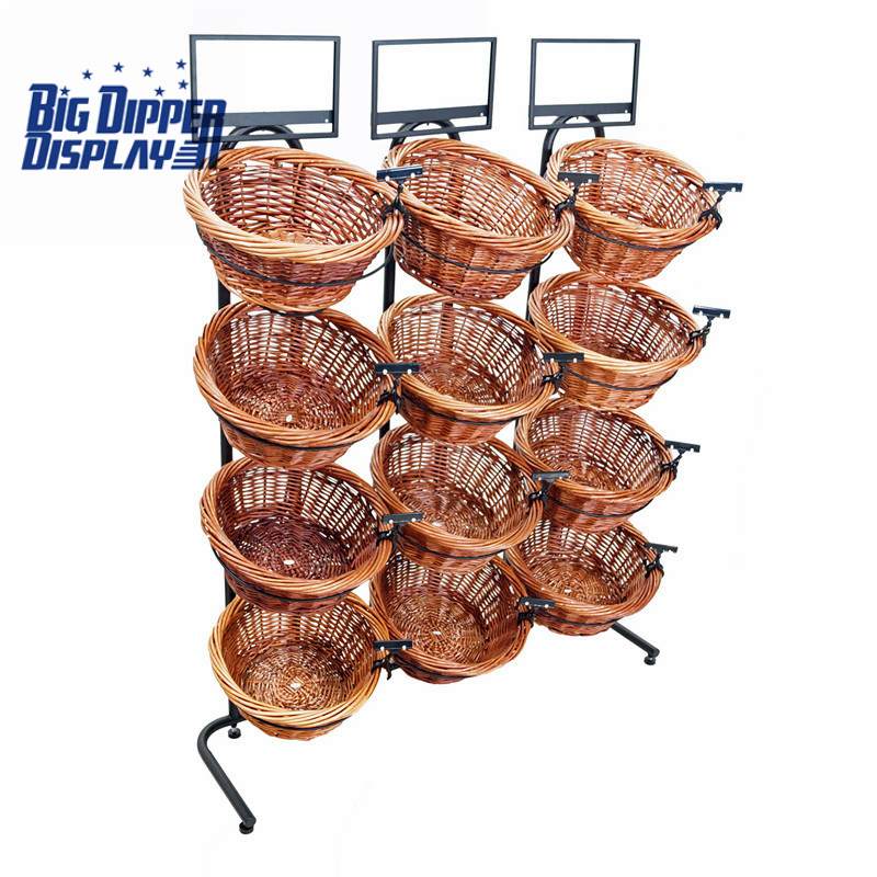 BDD-WB16 4 Tier Floor Display with 12 Round Wicker Baskets