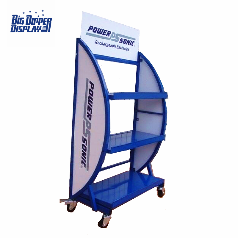 BDD-BA08 Car Battery Auto Display Rack Battery Metal Retail Shop Shelves Stand with Wheels