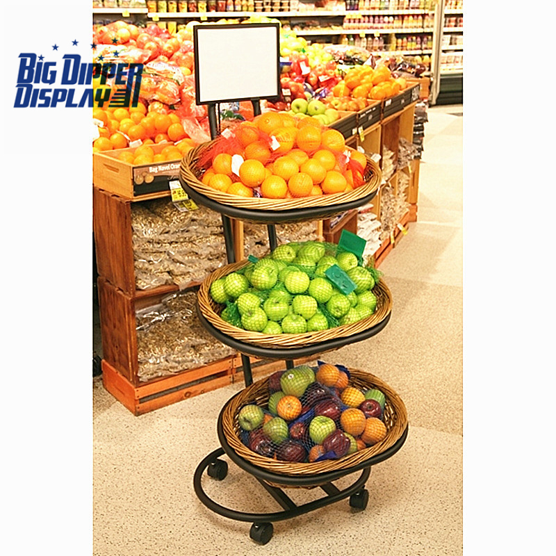 BDD-WB06 3 Tier Floor Display with 3 Oval Wicker Baskets