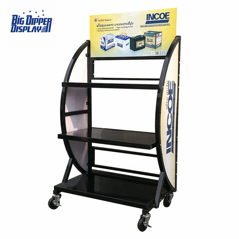 BDD-BA03 3 Tier Automotive Car Battery Display Stand Metal Battery Storage Shelf Auto Car Batteries Rack
