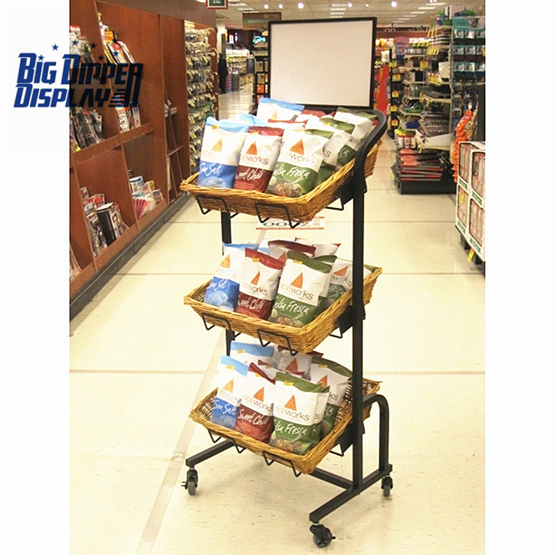 BDD-WB10 3 Tier Floor Display with 3 square Wicker Baskets