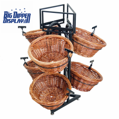 BDD-WB11 2 Tier Floor Display with Triangle Base and 6 Round Wicker Baskets
