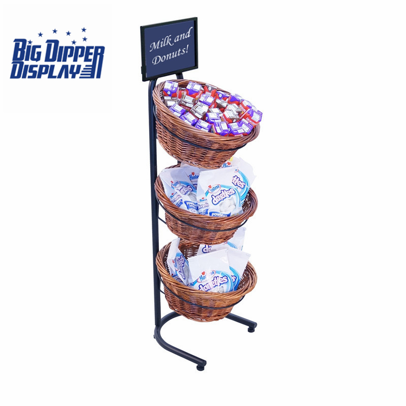 BDD-WB03 3 Tier Floor Display with 4 Round Wicker Baskets