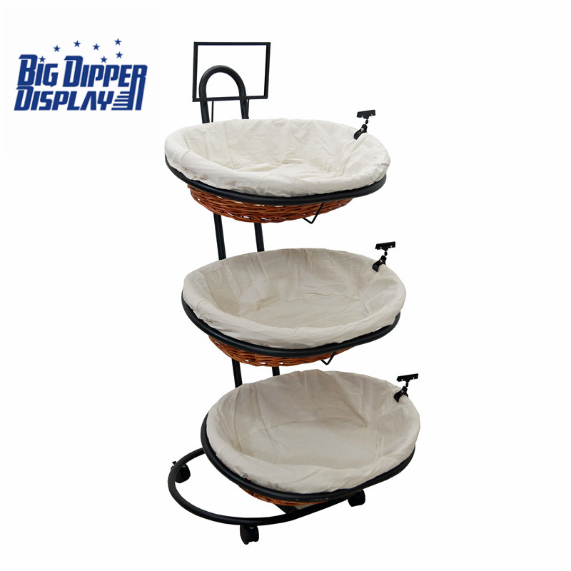 BDD-WB06 3 Tier Floor Display with 3 Oval Wicker Baskets