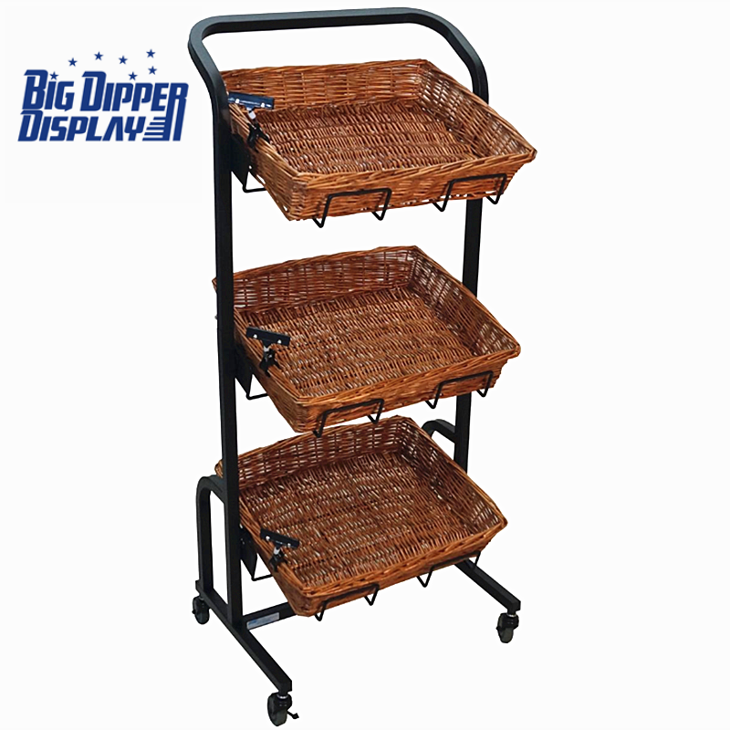 BDD-WB10 3 Tier Floor Display with 3 square Wicker Baskets