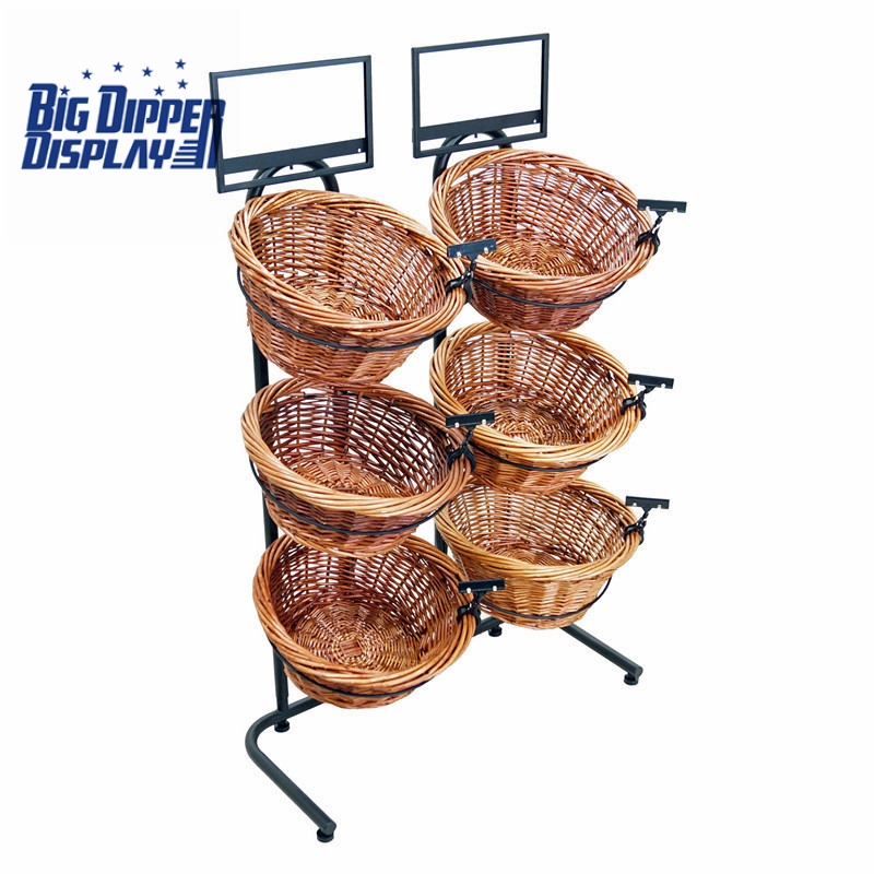 BDD-WB12 2 Tier Floor Display with 6 Round Wicker Baskets