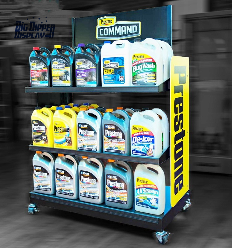 BDD-OL05 Custom floor standing metal display stands for oil,Car motor oil display rack