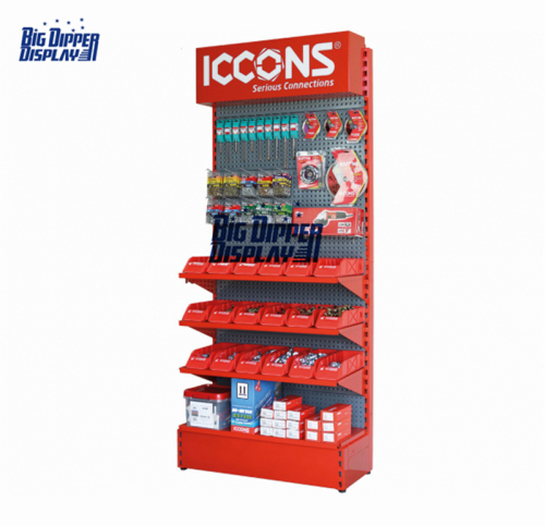 PB27 customized pegboard relife tools display stand with led lighting header for hardware store