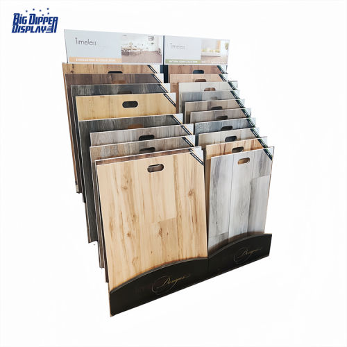 BDD-WF19 wholesale hard wood sample display stand oak deck hardwood laminate flooring rack wooden floor display standing