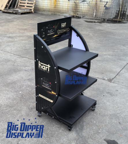 BDD-BA27 retail store equipment 3 shelf metal car battery display stand rack